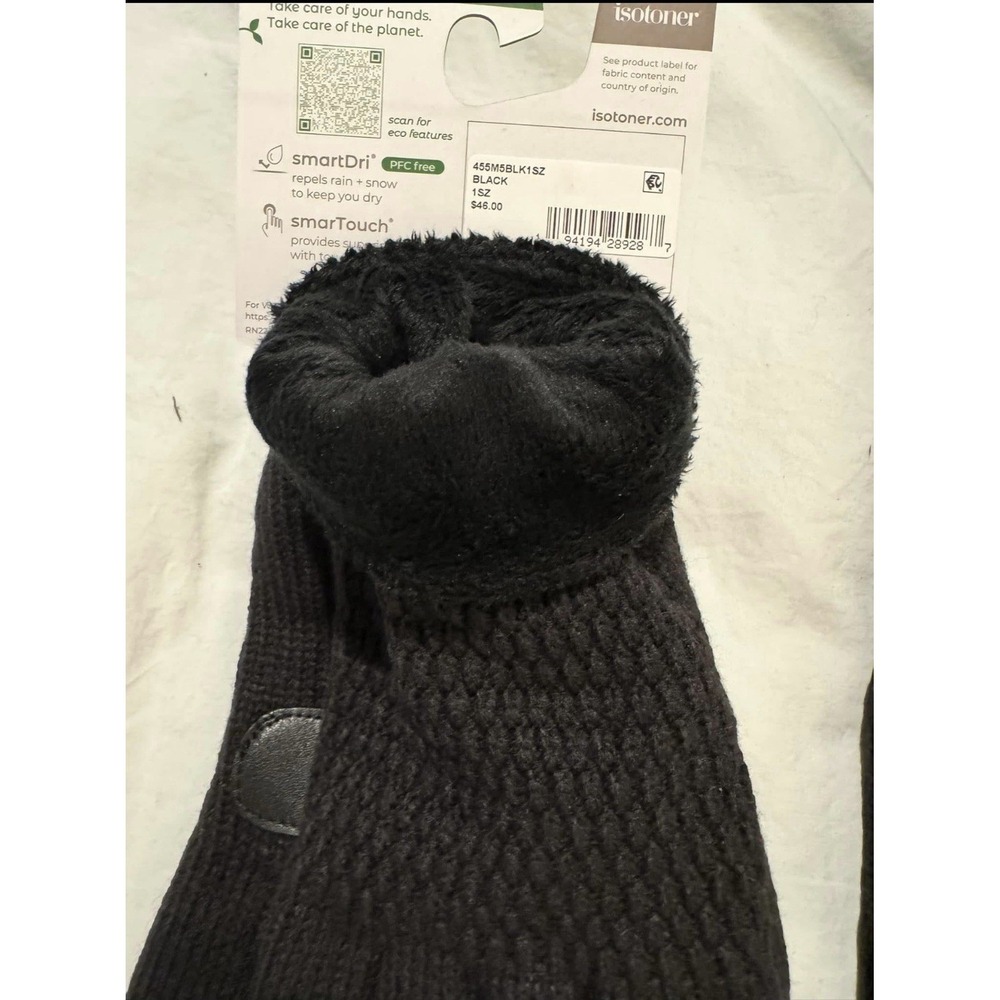 isotoner womens Smartdri Textured Glove, Black Gloves One Size - Picture 2 of 3